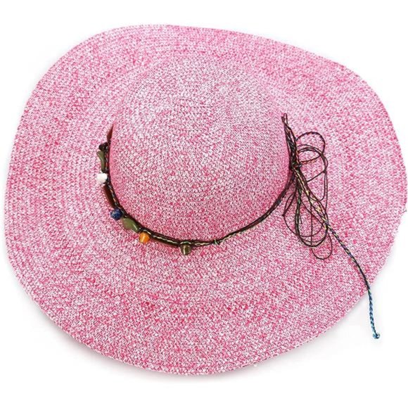 Adrinfly Women Foldable Floppy Wide Brim Straw Sun Hat Travel Packable main image 5